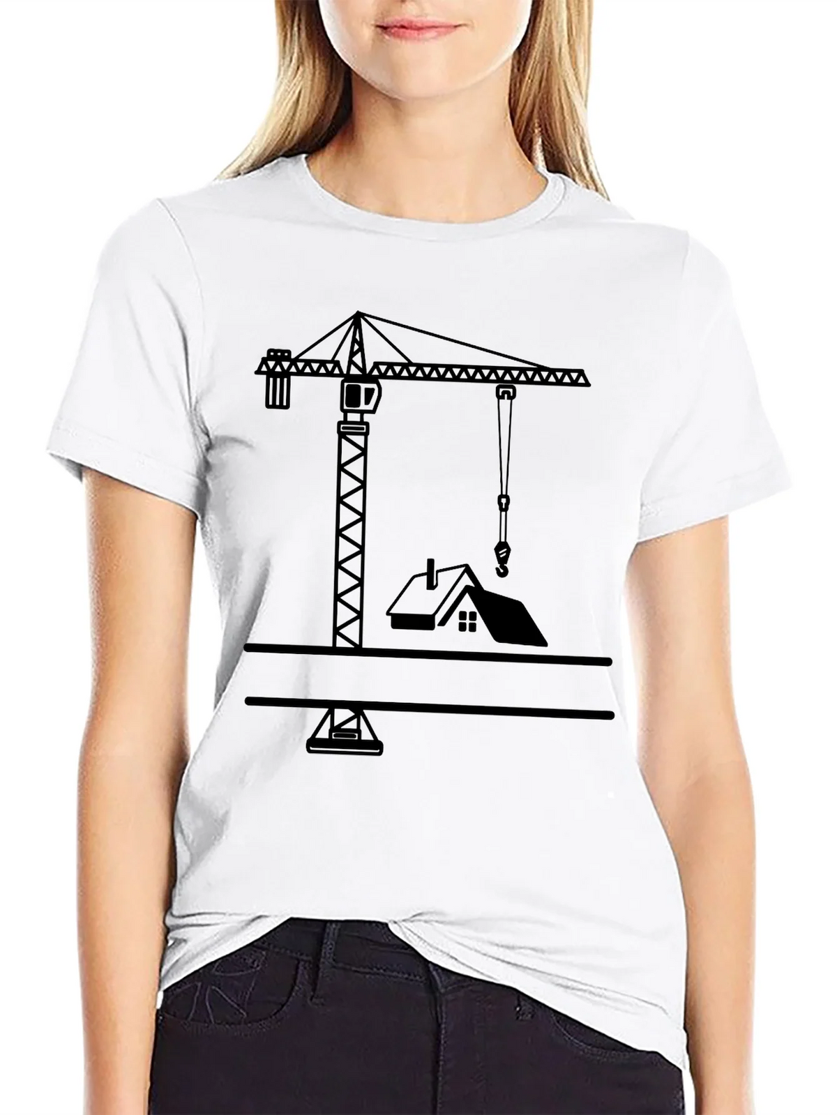 Construction Crane Graphic Tee - Black Cotton Shirt product image 2