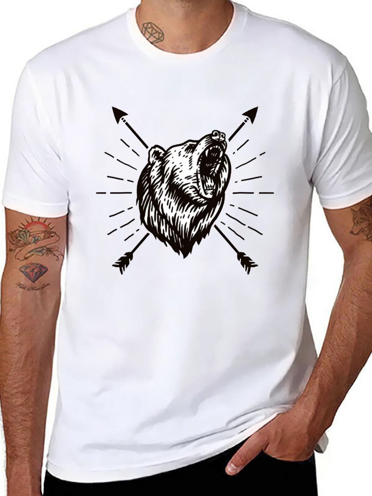 Bear & Arrow Graphic Print Mens Black T-Shirt product image 7