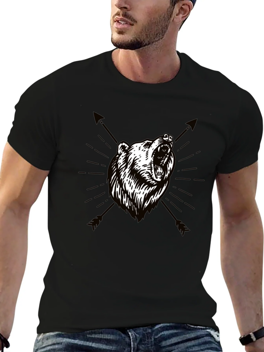Bear & Arrow Graphic Print Mens Black T-Shirt product image 6