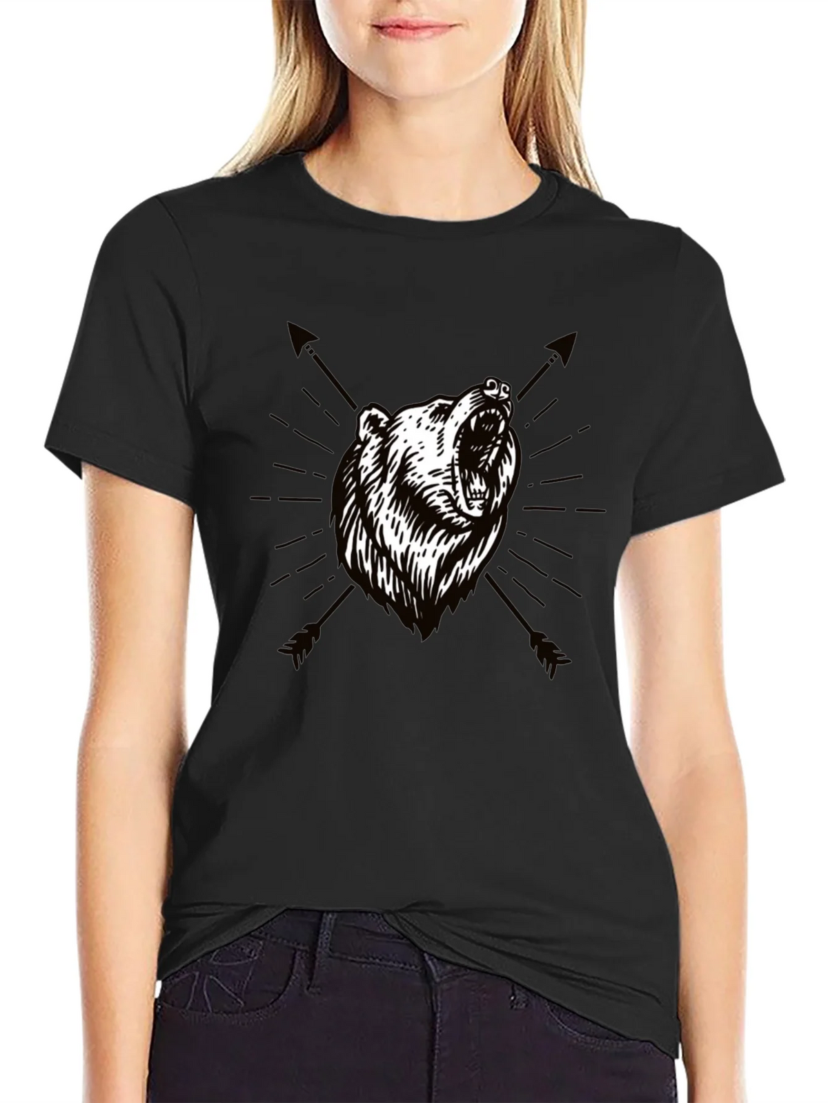 Bear & Arrow Graphic Print Mens Black T-Shirt product image 2