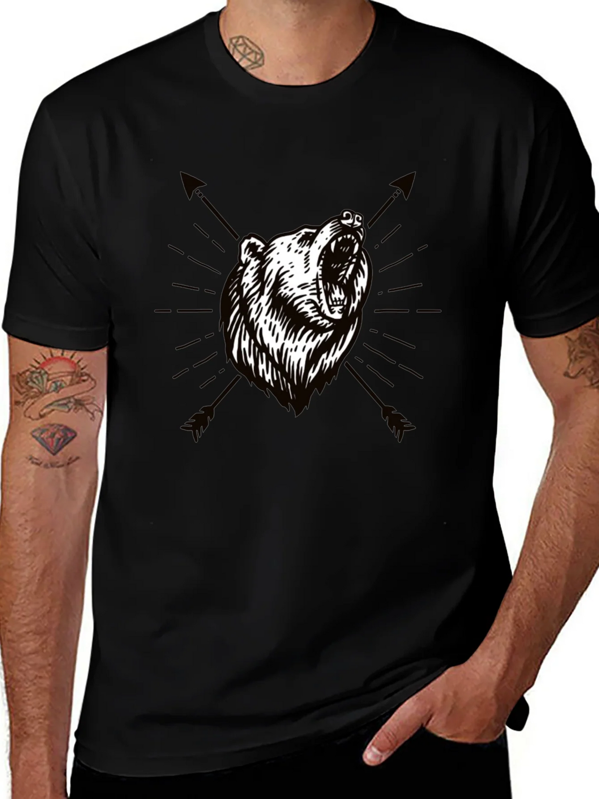 Bear & Arrow Graphic Print Mens Black T-Shirt product image 1
