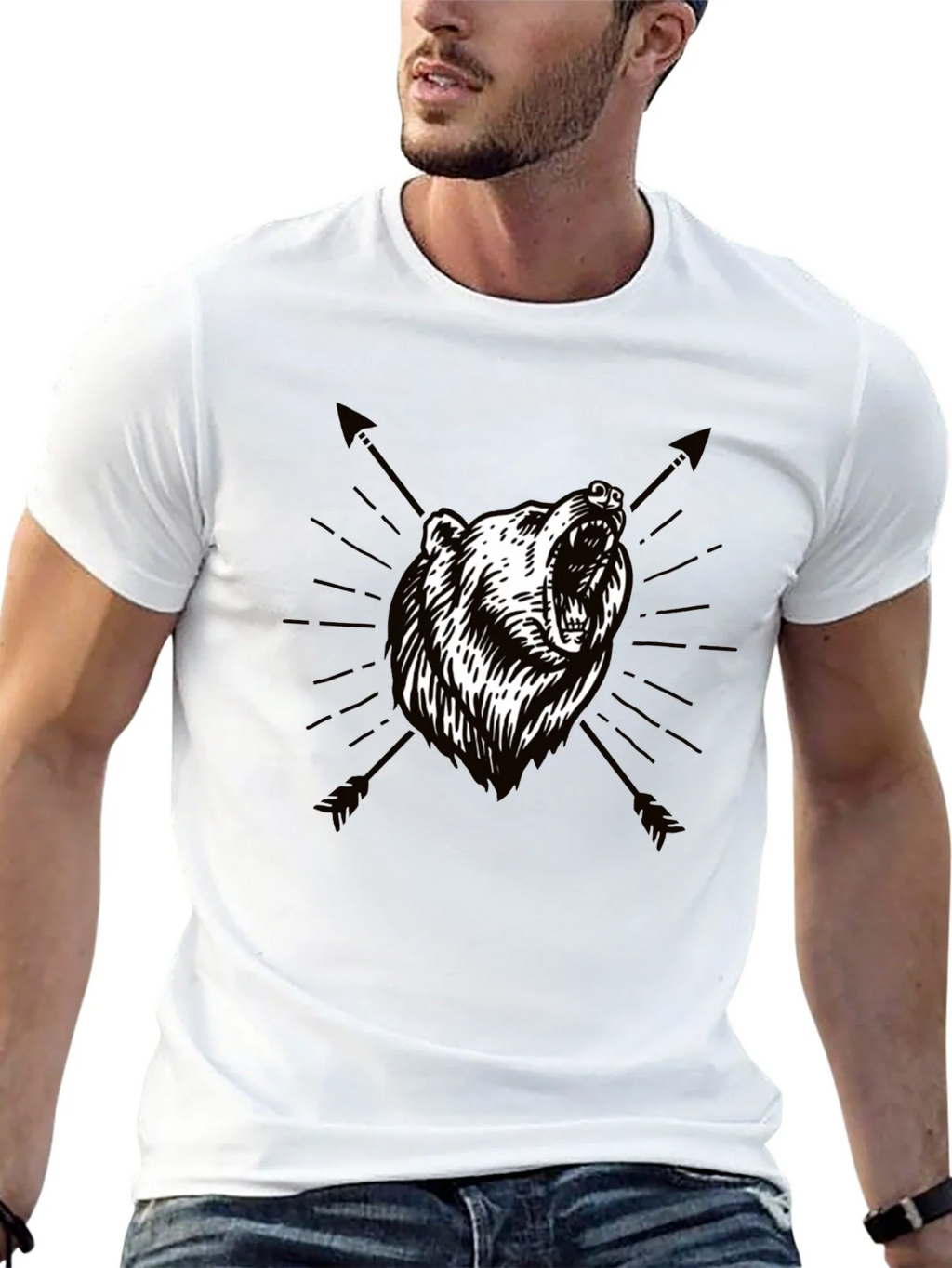 Bear & Arrow Graphic Print Mens Black T-Shirt product image 12