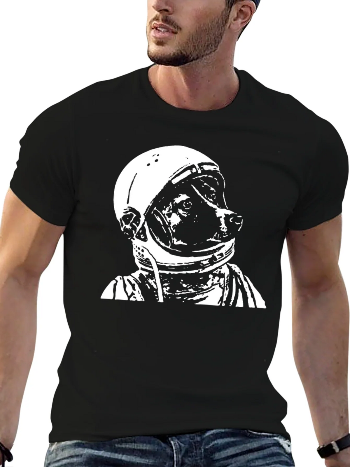 Dog Astronaut Graphic Black T-Shirt product image 6