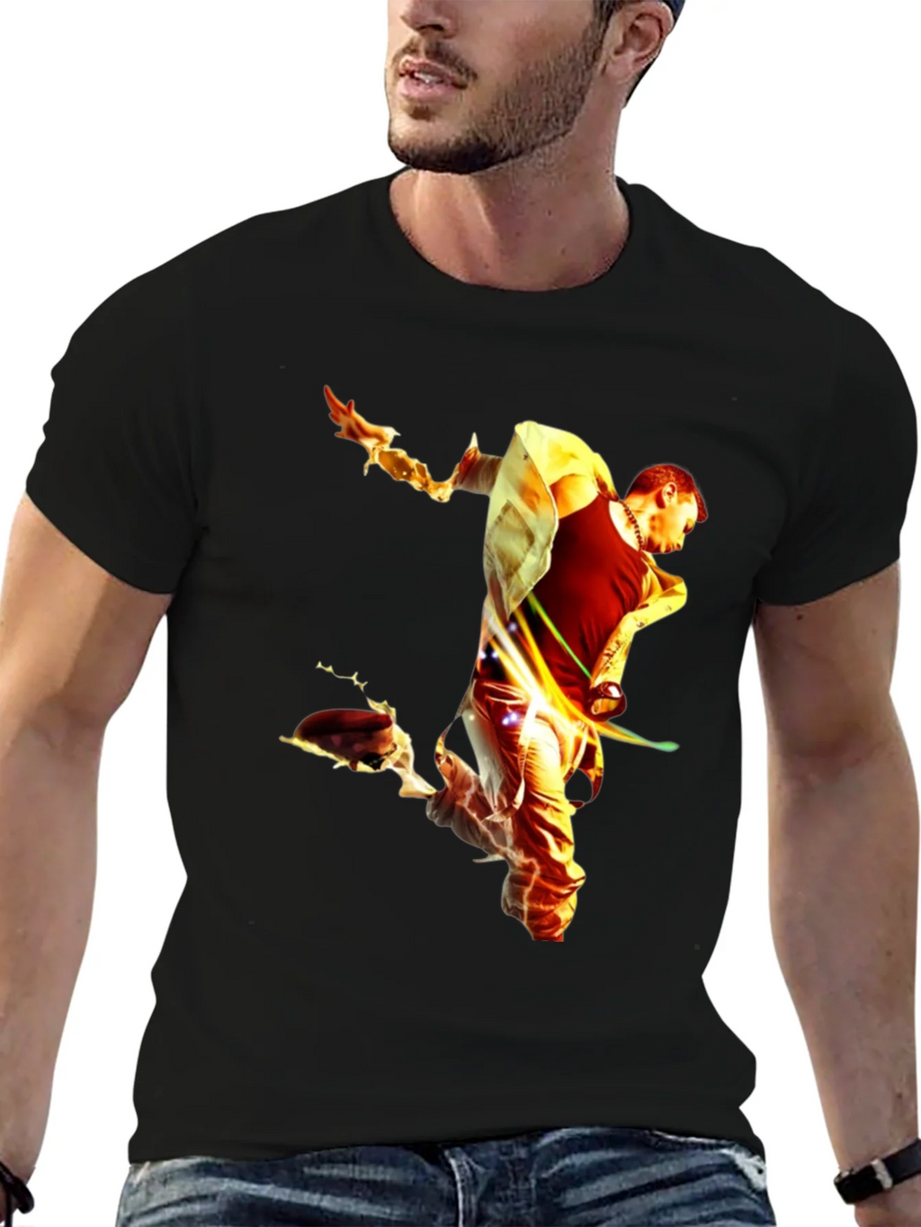 Fiery Man Graphic Black T-Shirt product image 6