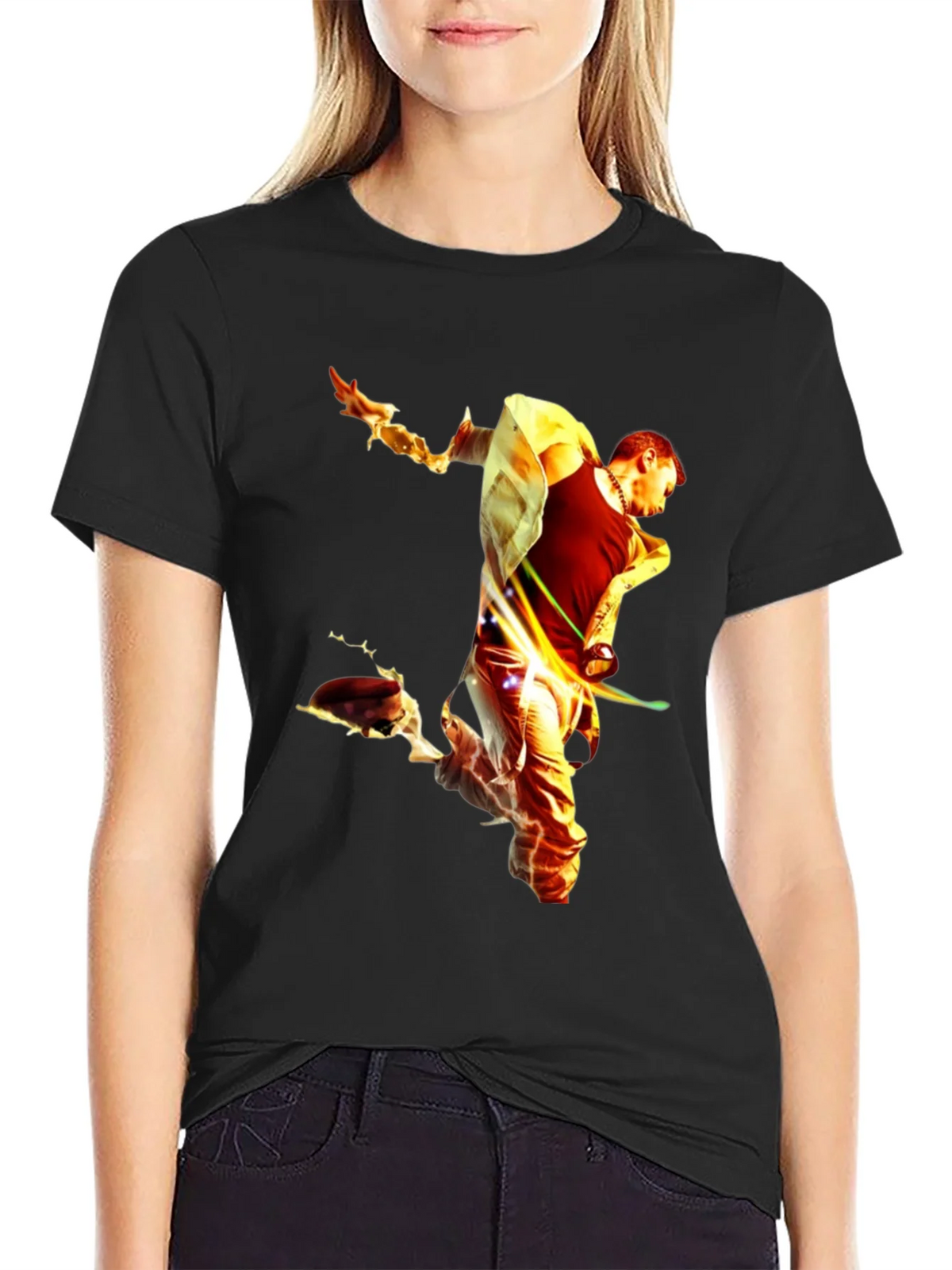 Fiery Man Graphic Black T-Shirt product image 2