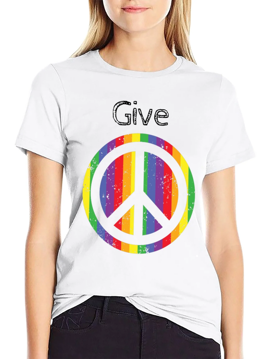 Rainbow Peace Sign Graphic Tee product image 7