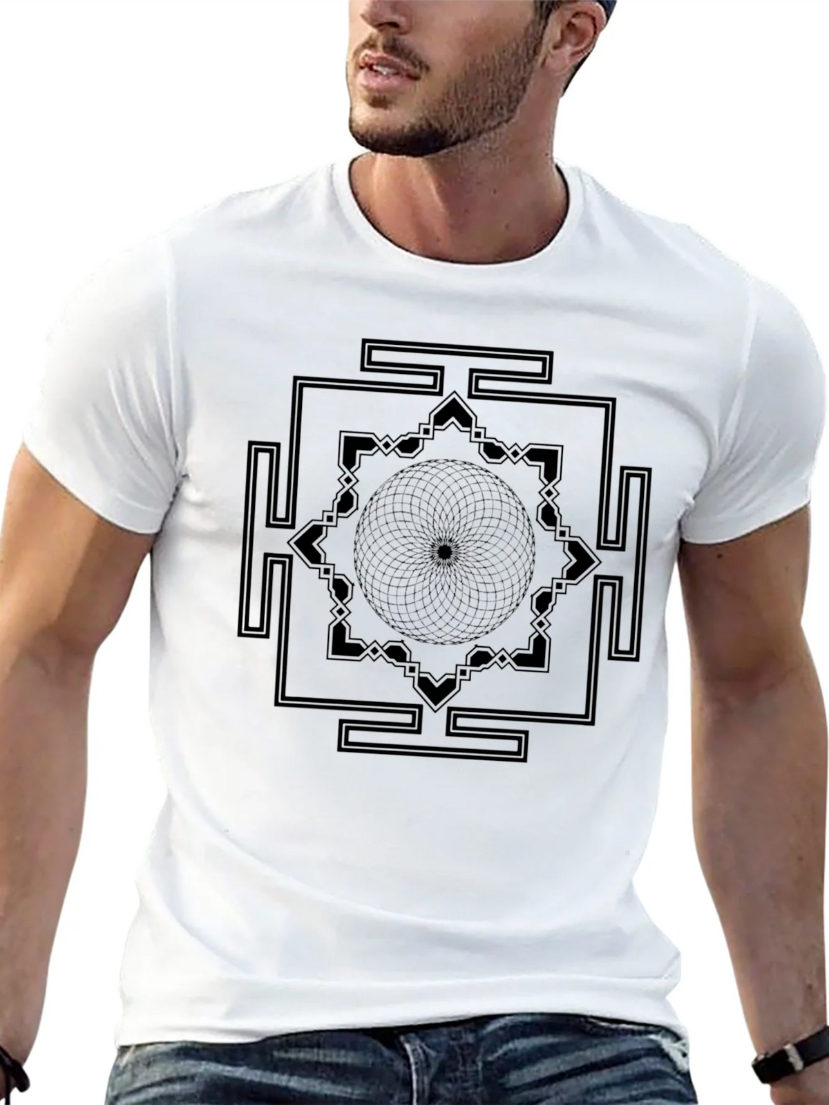 Geometric Design Black T-Shirt product image 11