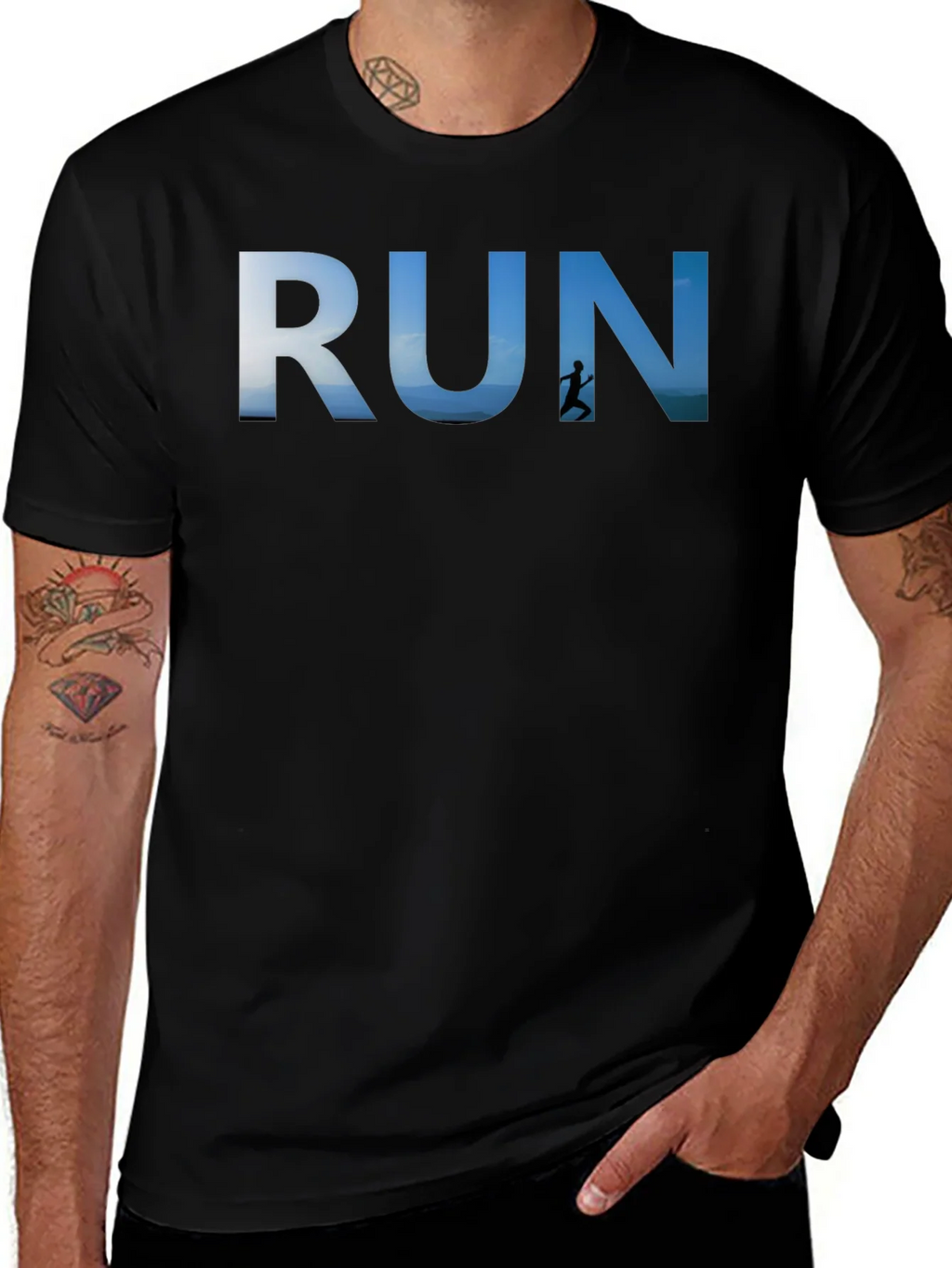RUN Graphic Black T-Shirt for Active Lifestyle product image 1