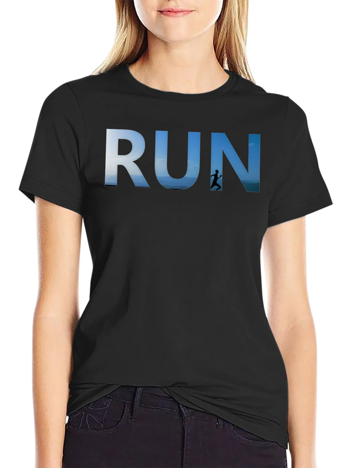 RUN Graphic Black T-Shirt for Active Lifestyle product image 2