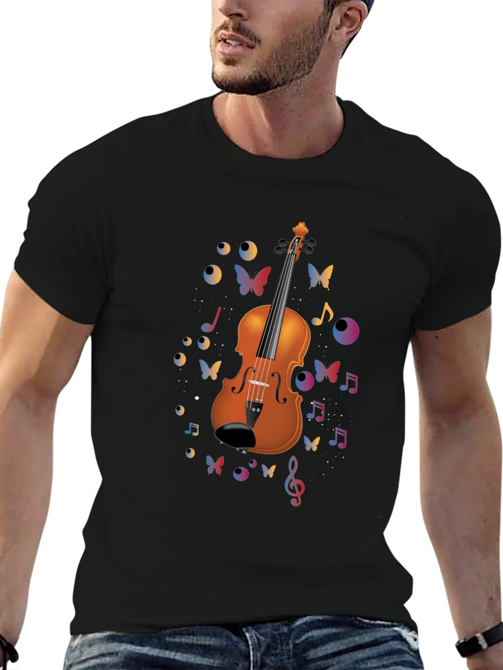 Violin Art Black T-Shirt - Musical Butterflies product image 6