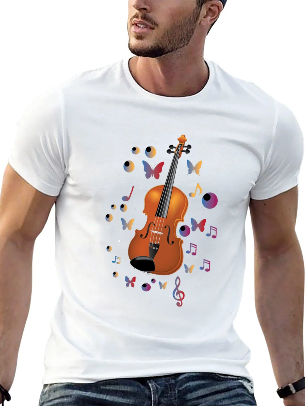 Violin Art Black T-Shirt - Musical Butterflies product image 12