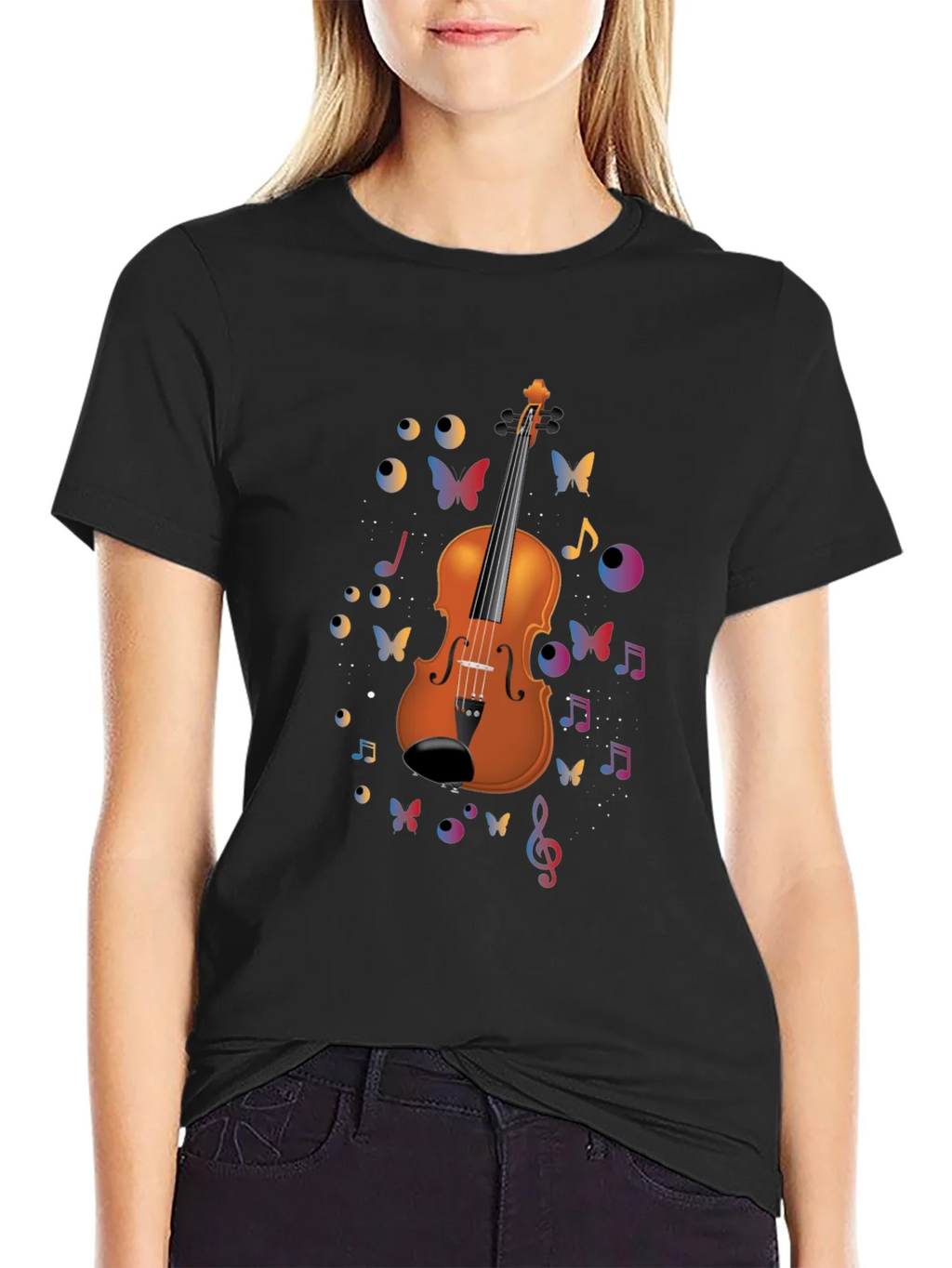 Violin Art Black T-Shirt - Musical Butterflies product image 2