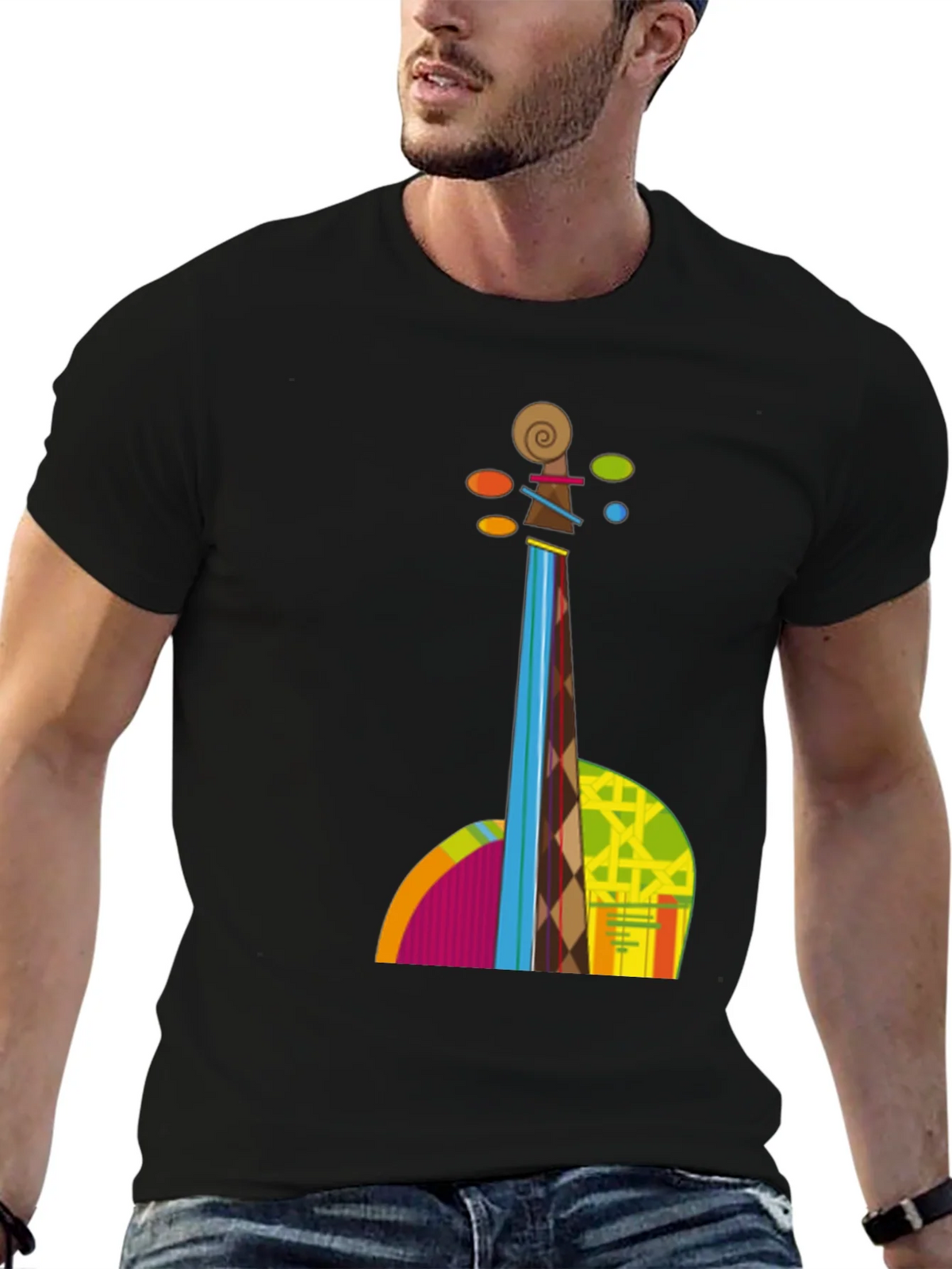 Abstract Violin Graphic Tee - Black T-Shirt product image 6