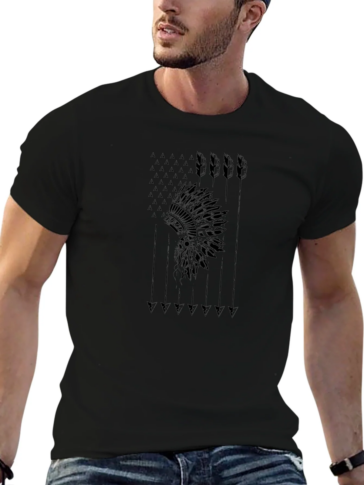 Native American Headdress Arrow Black T-Shirt product image 3