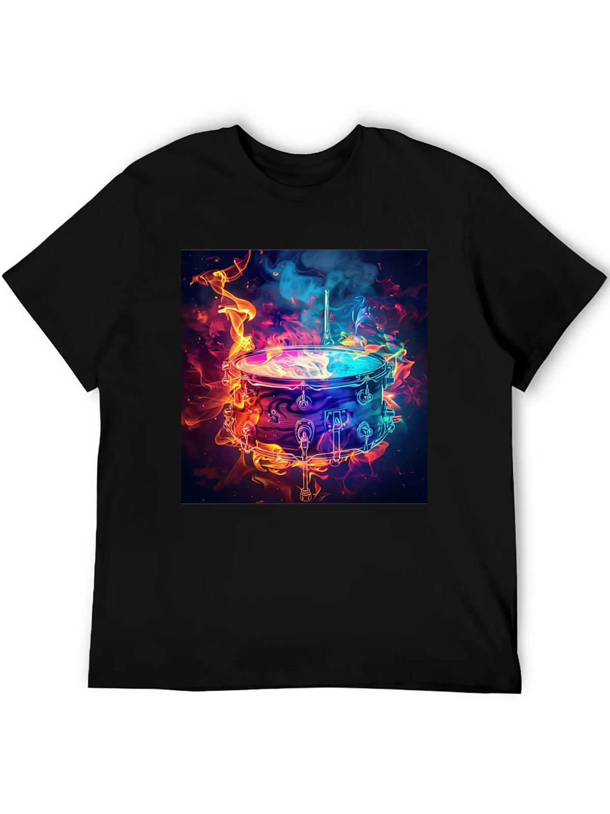 Flaming Drum Graphic Tee - Black Cotton T-Shirt product image 3