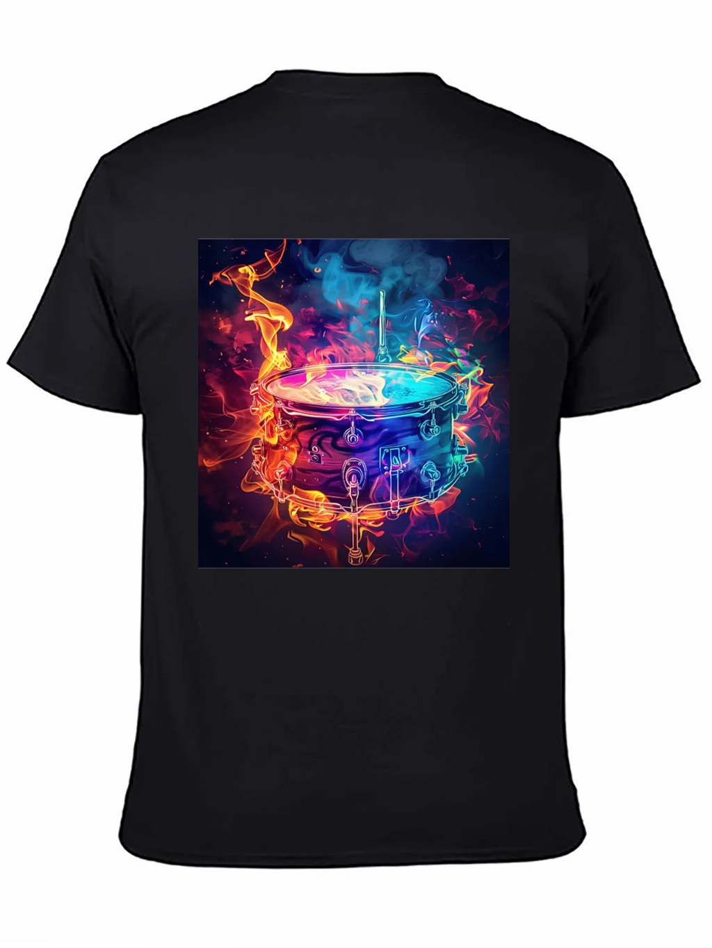 Flaming Drum Graphic Tee - Black Cotton T-Shirt product image 2