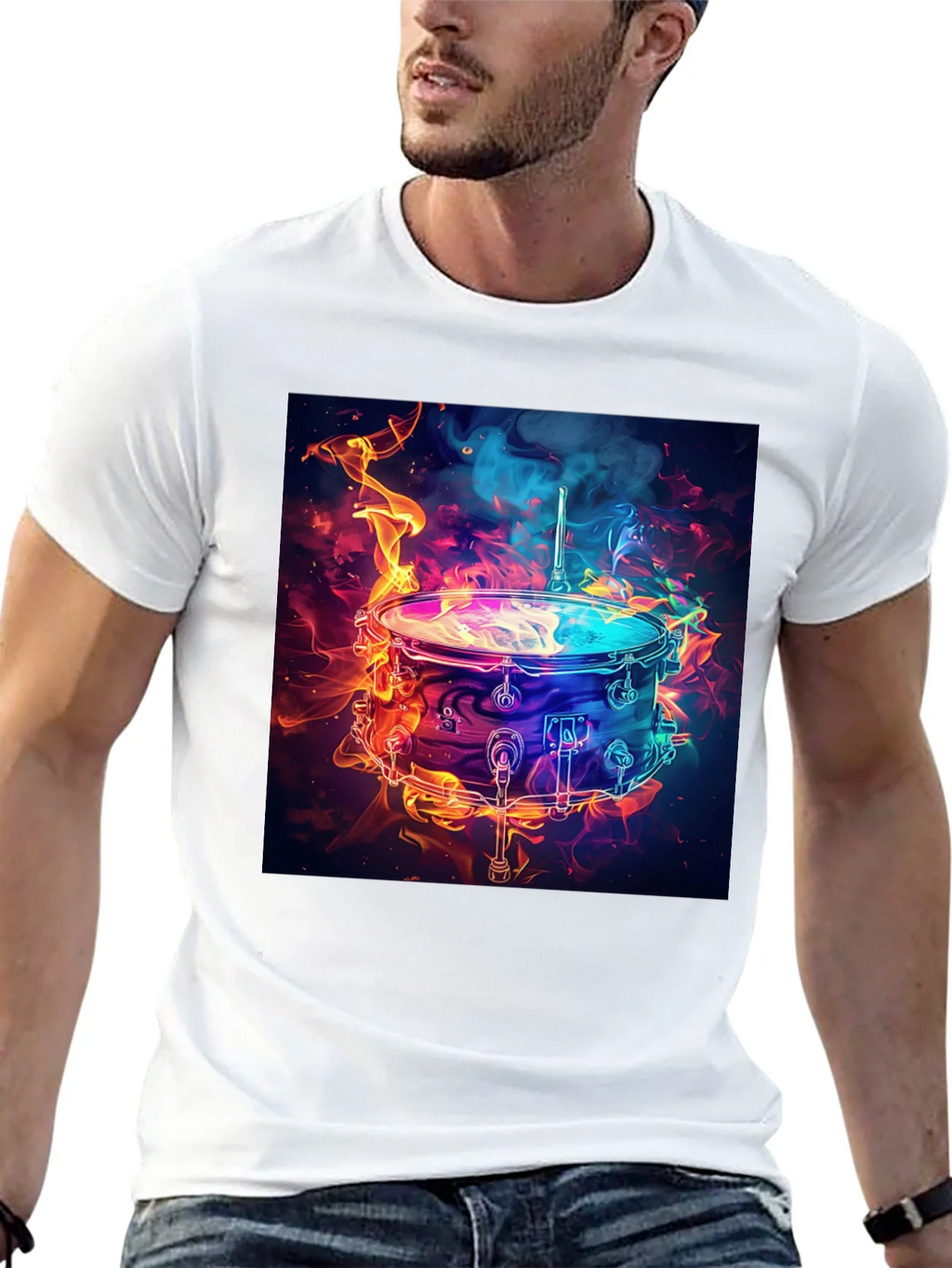 Flaming Drum Graphic Tee - Black Cotton T-Shirt product image 8