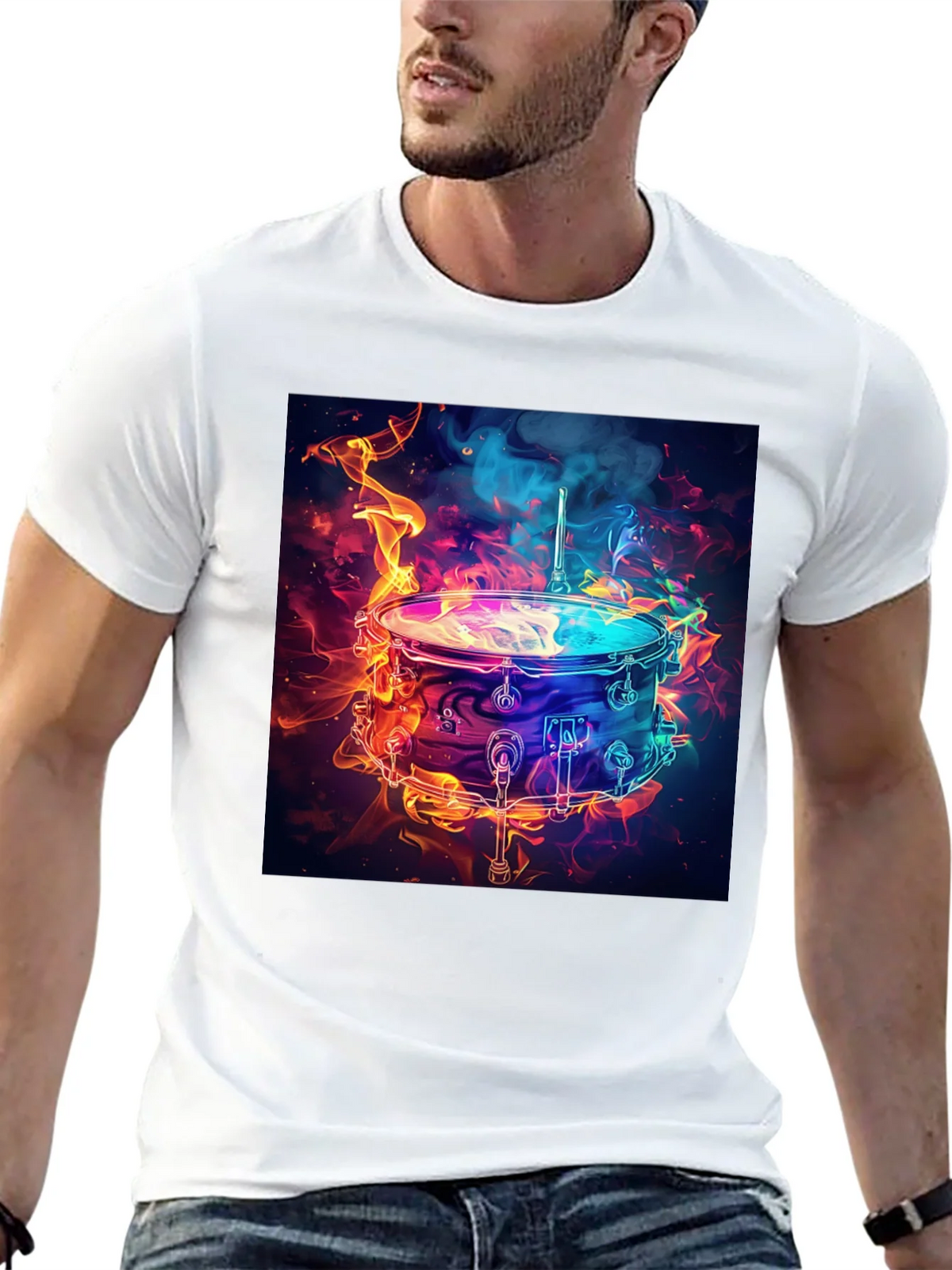 Flaming Drum Graphic Tee - Black Cotton T-Shirt product image 8