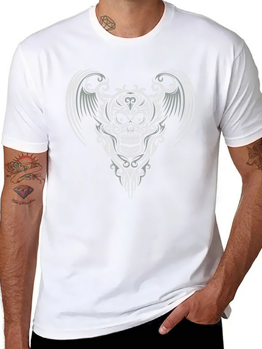 Skull Wings Graphic Tee - Black Cotton T-Shirt product image 1