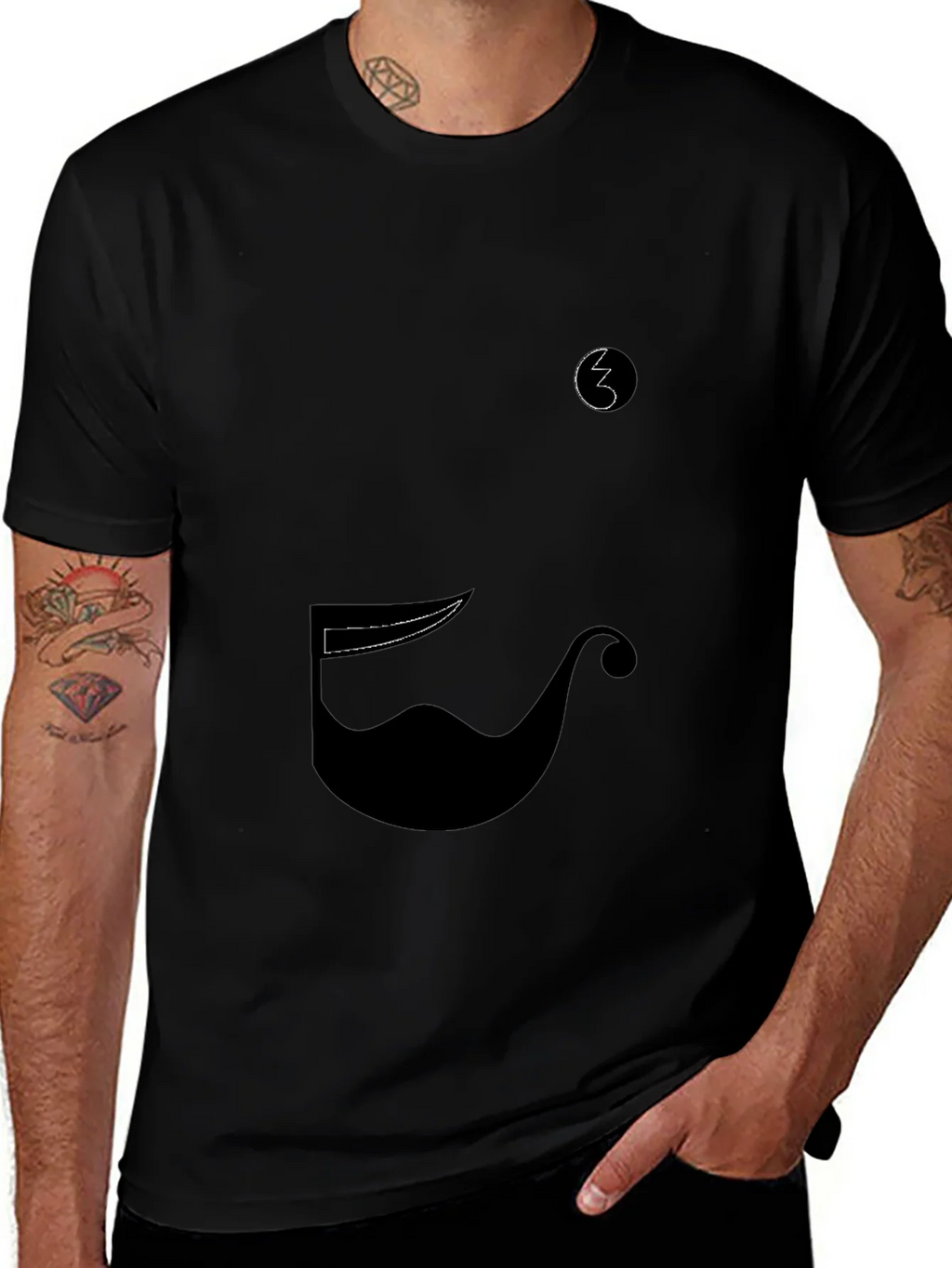 Whimsical Mustache Graphic Tee - Black Cotton Blend product image 1