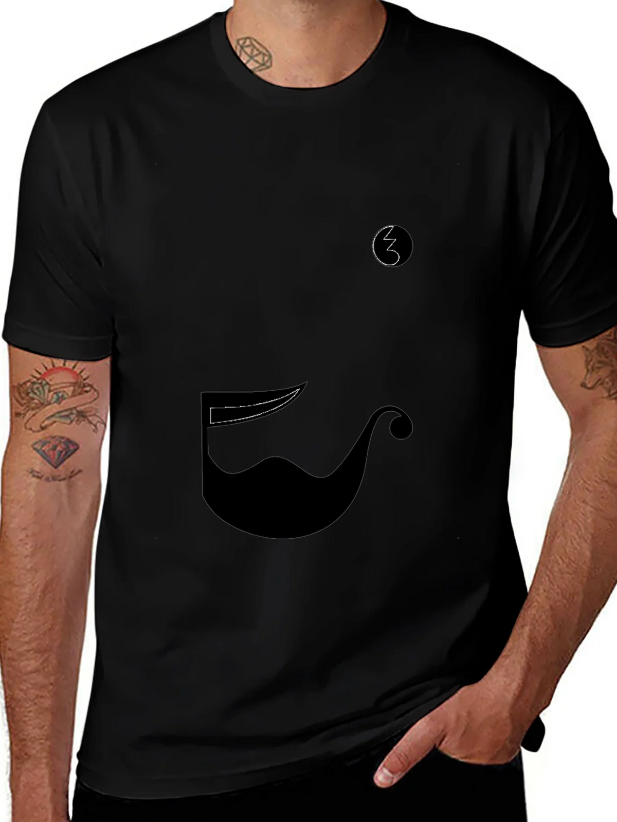 Whimsical Mustache Graphic Tee - Black Cotton Blend product image 1