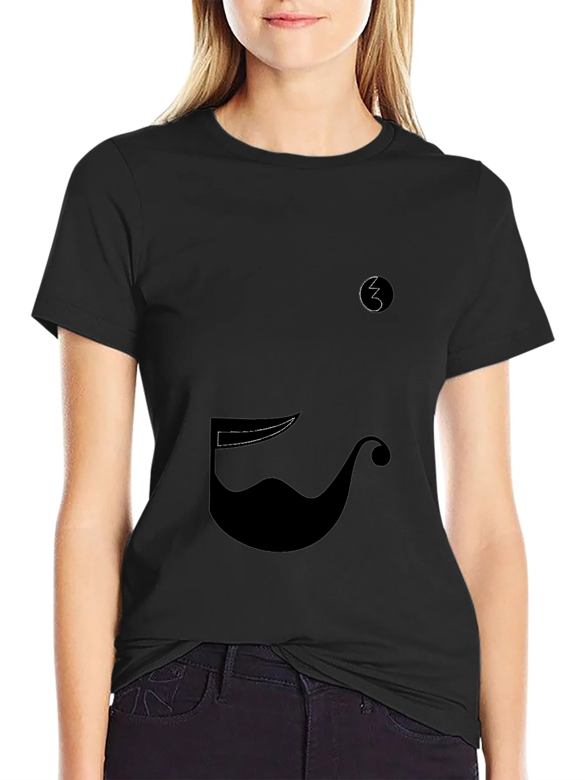 Whimsical Mustache Graphic Tee - Black Cotton Blend product image 2