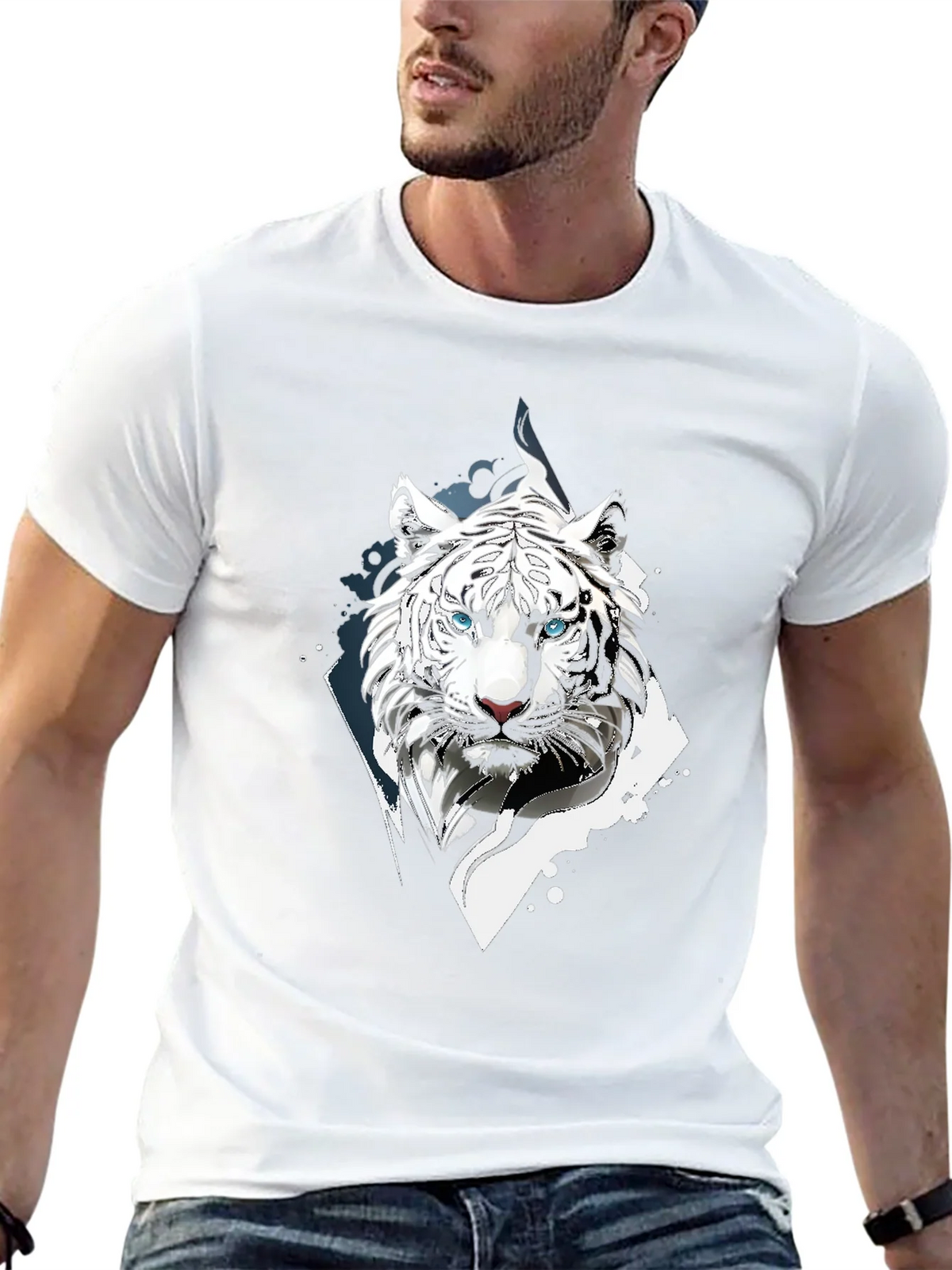 White Tiger Graphic Print Black T-Shirt product image 11