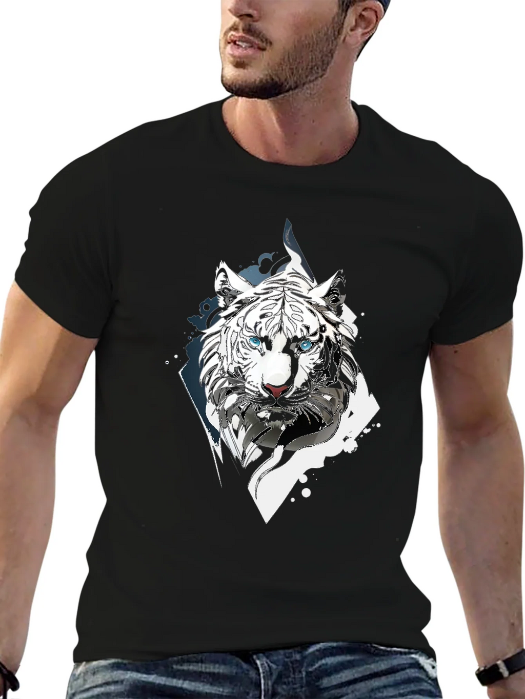 White Tiger Graphic Print Black T-Shirt product image 5