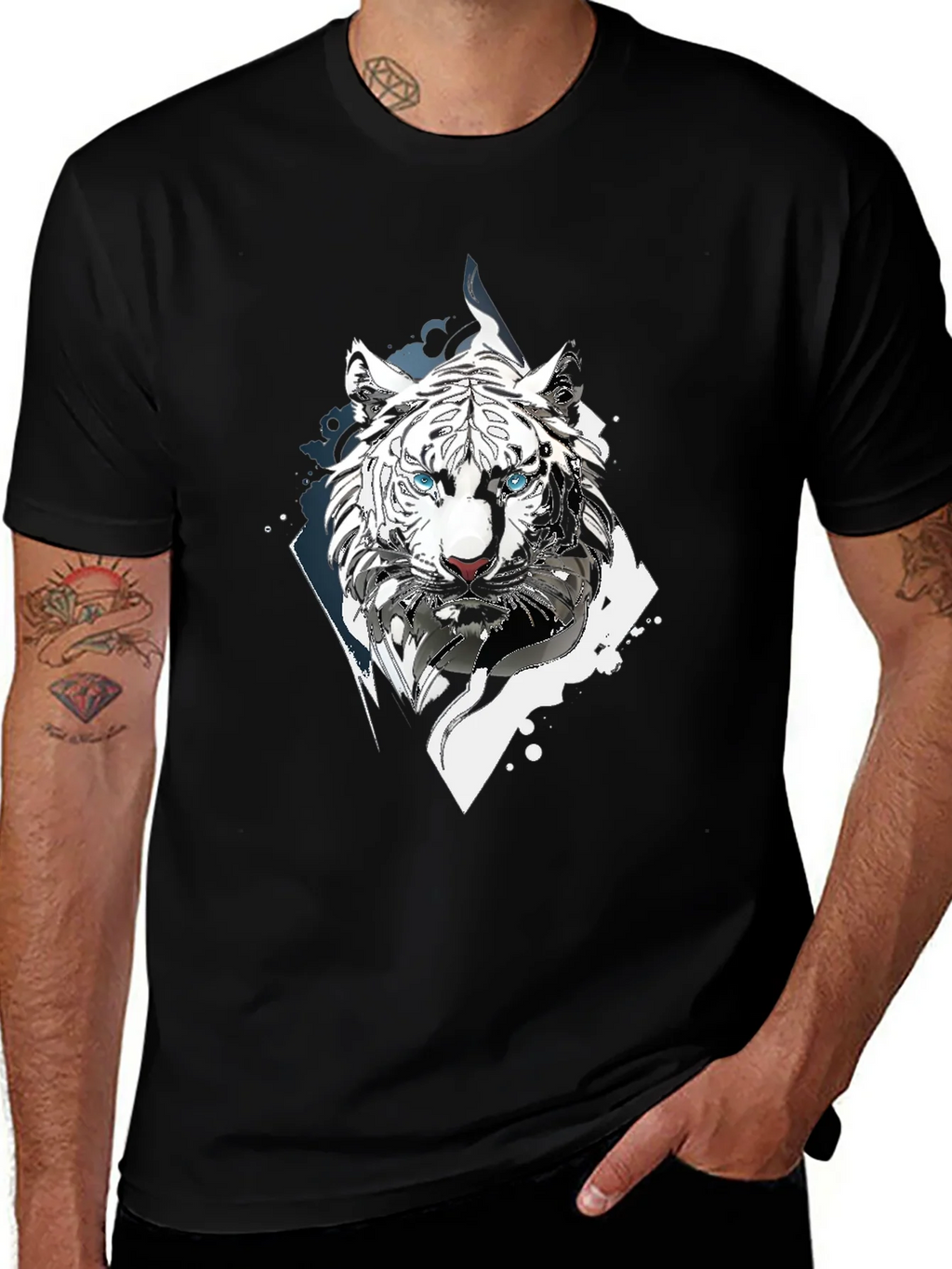 White Tiger Graphic Print Black T-Shirt product image 1