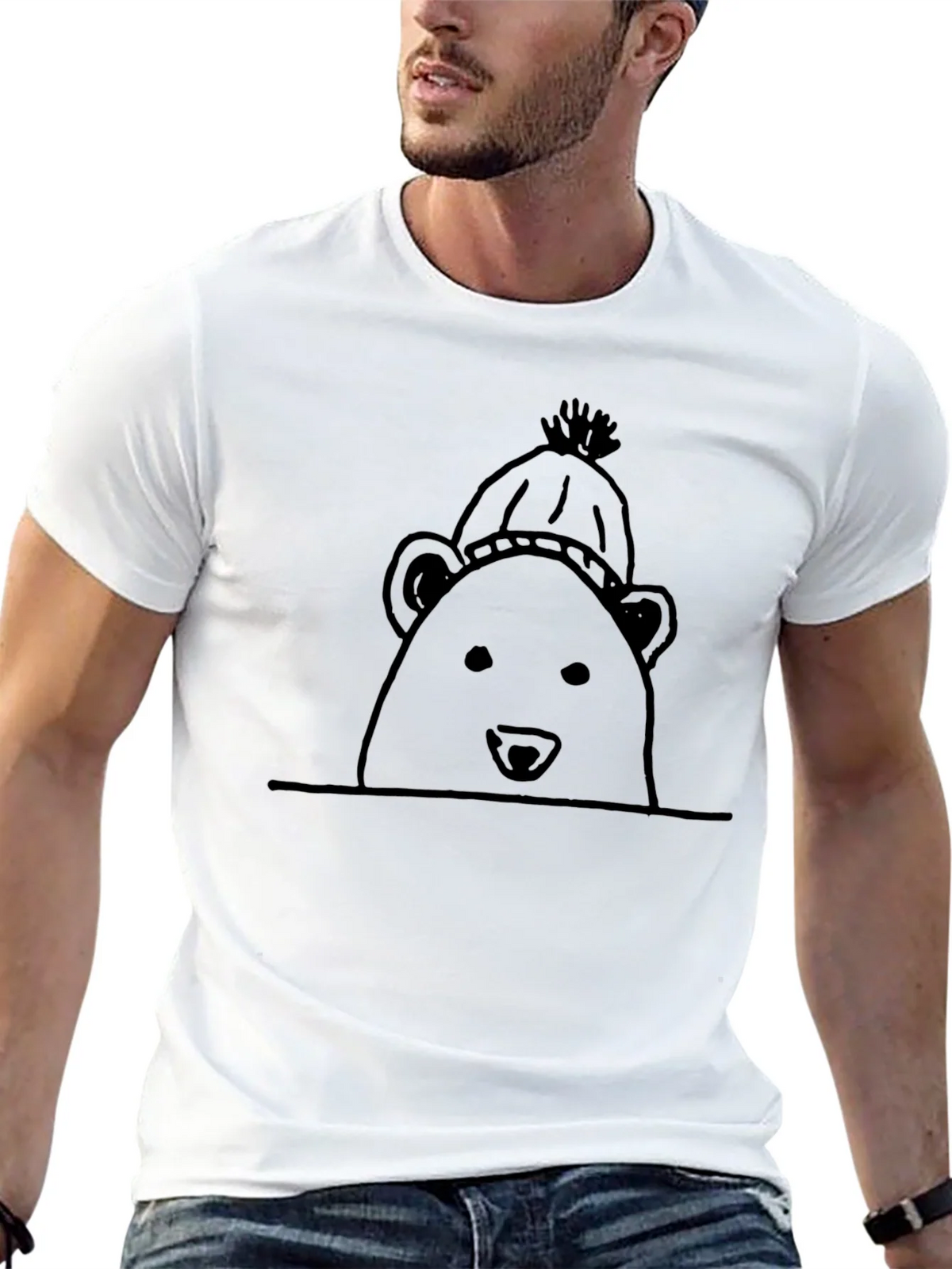 Black Bear in Hat Graphic T-Shirt