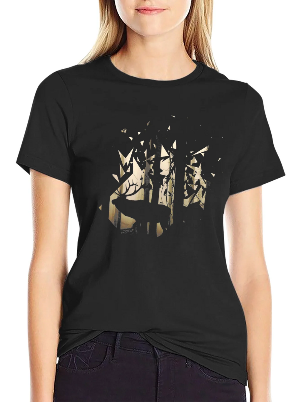 Mens Black Deer Forest Graphic Tee product image 2