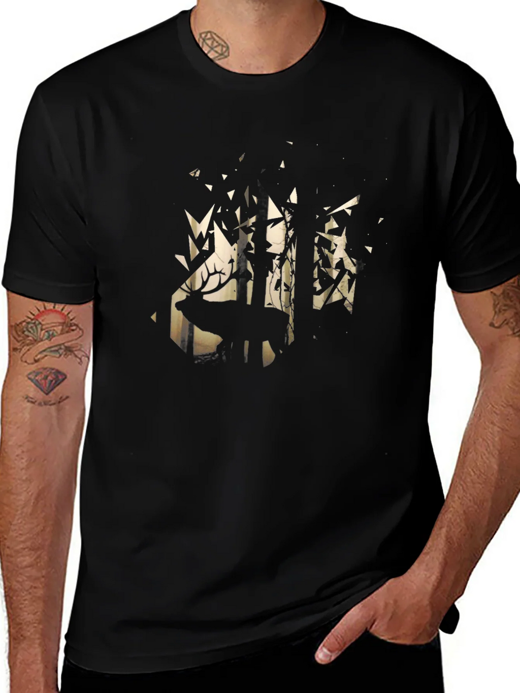 Mens Black Deer Forest Graphic Tee product image 1