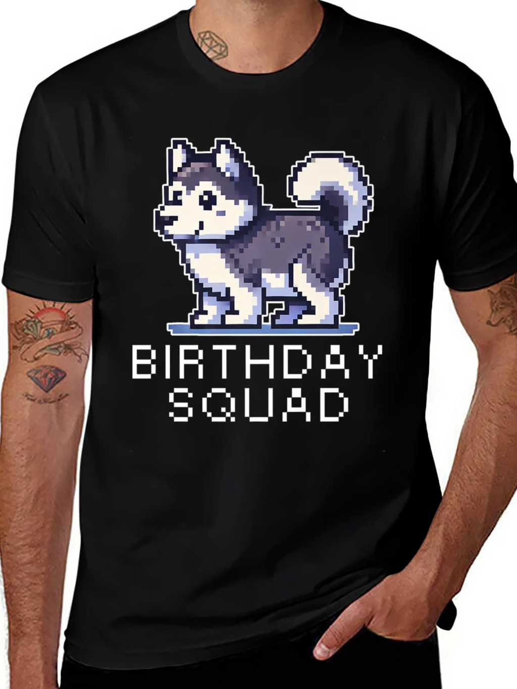 Birthday Squad Husky Pixel Art T-Shirt product image 1