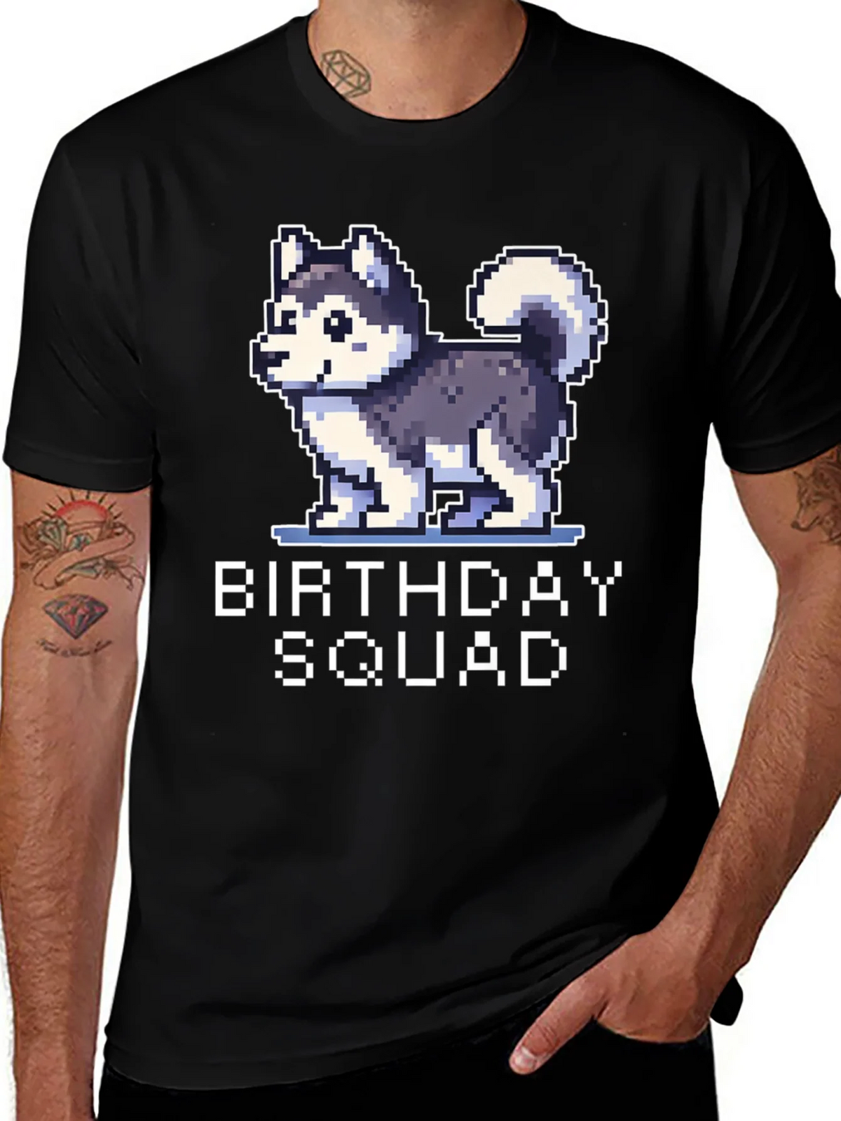 Birthday Squad Husky Pixel Art T-Shirt product image 1