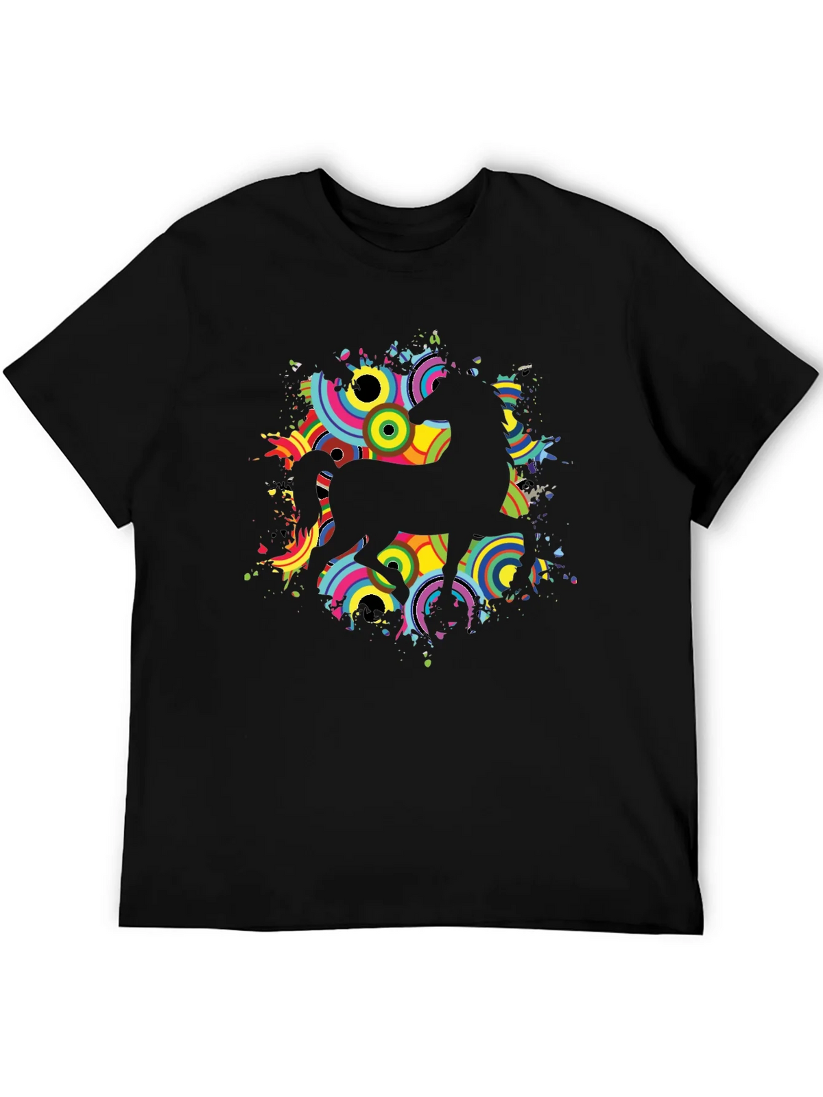 Black T-Shirt with Retro Unicorn Design product image 2