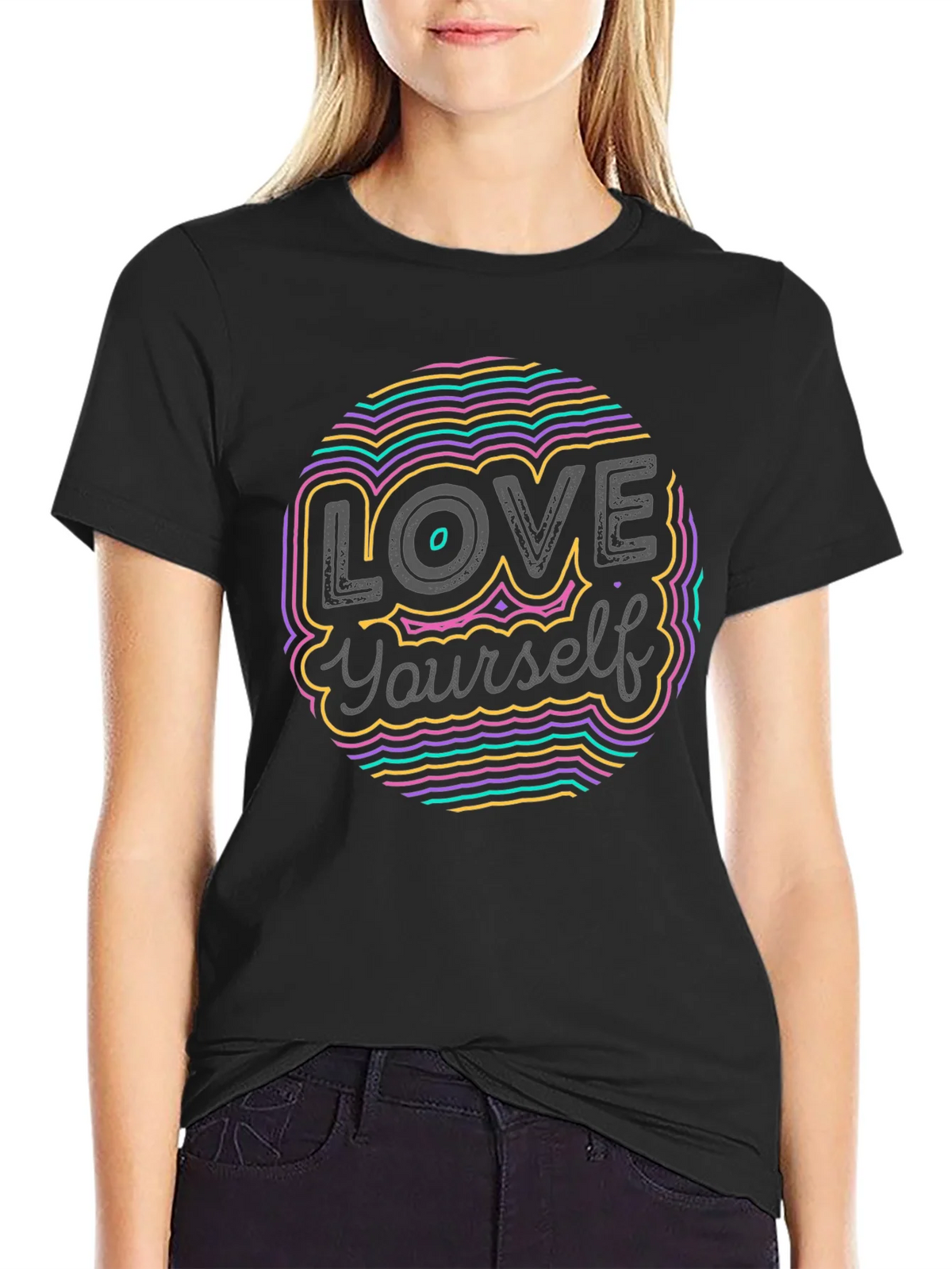Love Yourself Graphic Tee - Stylish Crew Neck Black T-Shirt product image 2