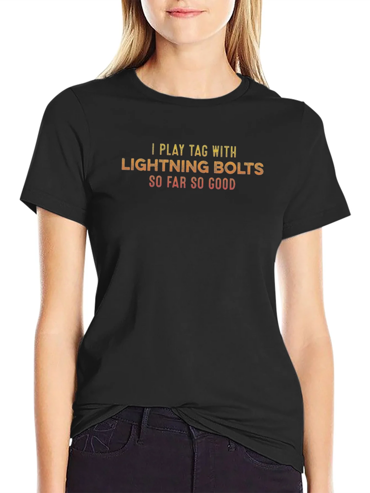 I Play Tag With Lightning Bolts Black T-Shirt product image 2