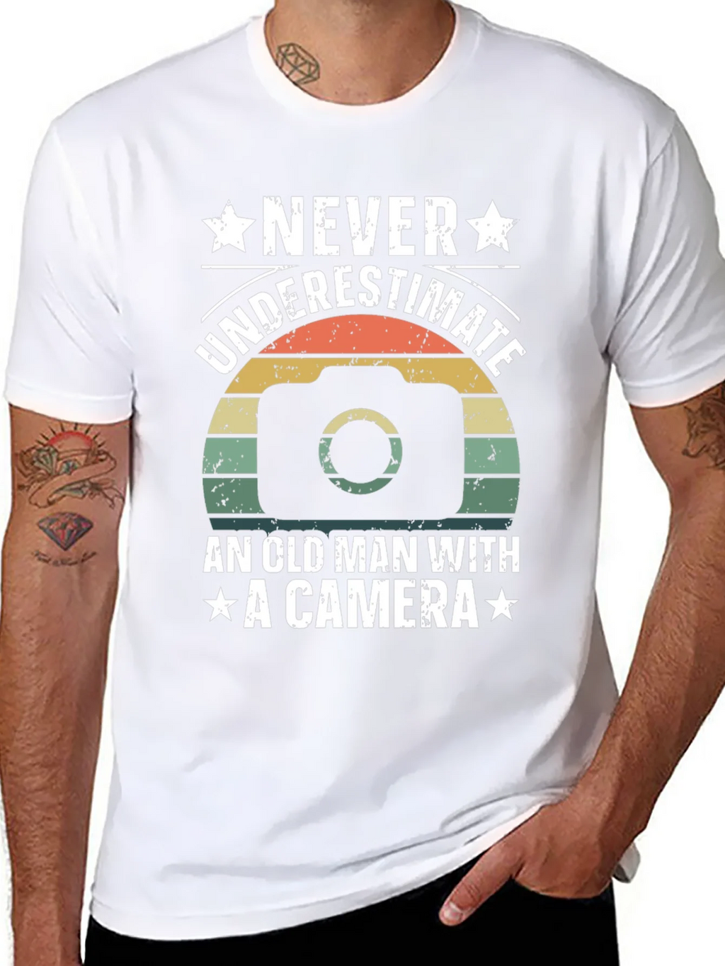 Never Underestimate Old Man Camera T-Shirt product image 5