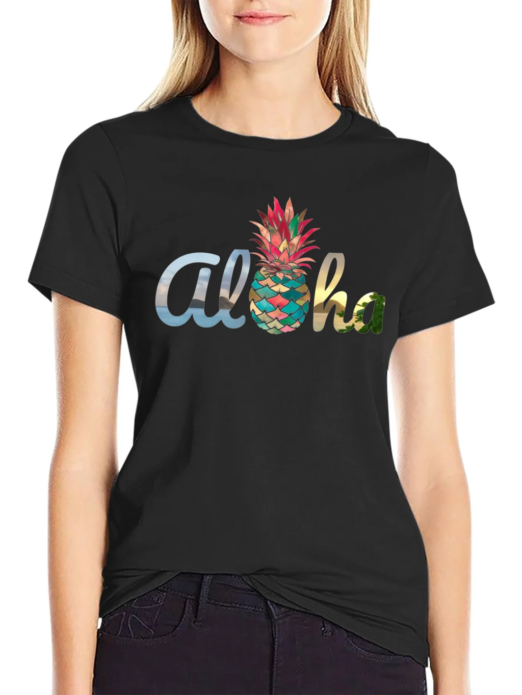 Aloha Pineapple Graphic Black T-Shirt product image 2