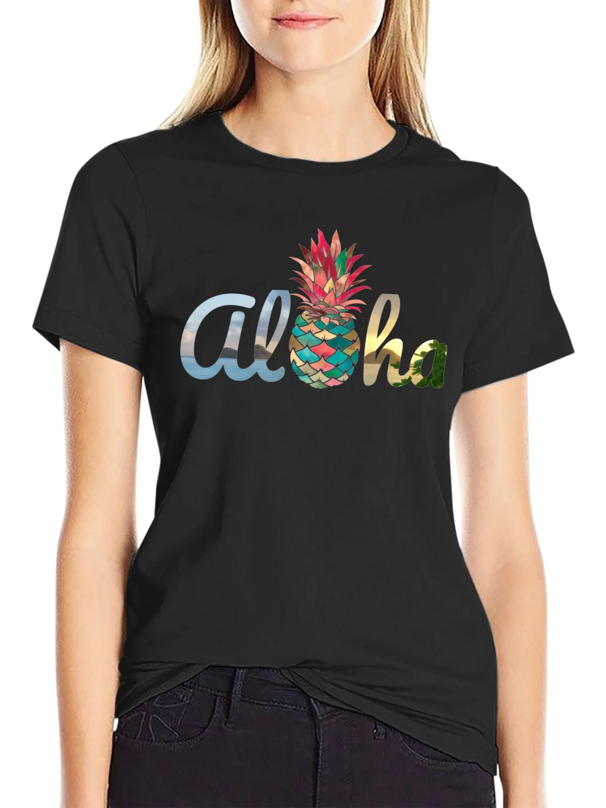 Aloha Pineapple Graphic Black T-Shirt product image 2