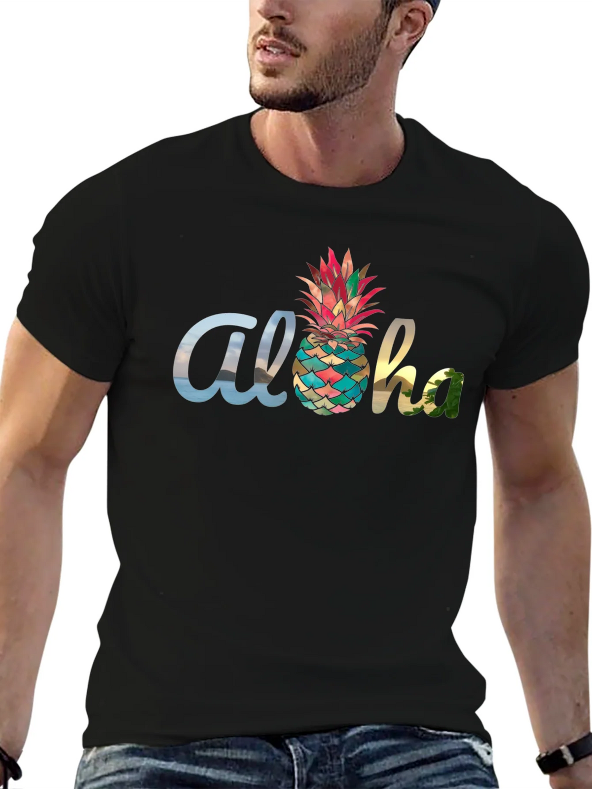 Aloha Pineapple Graphic Black T-Shirt product image 6