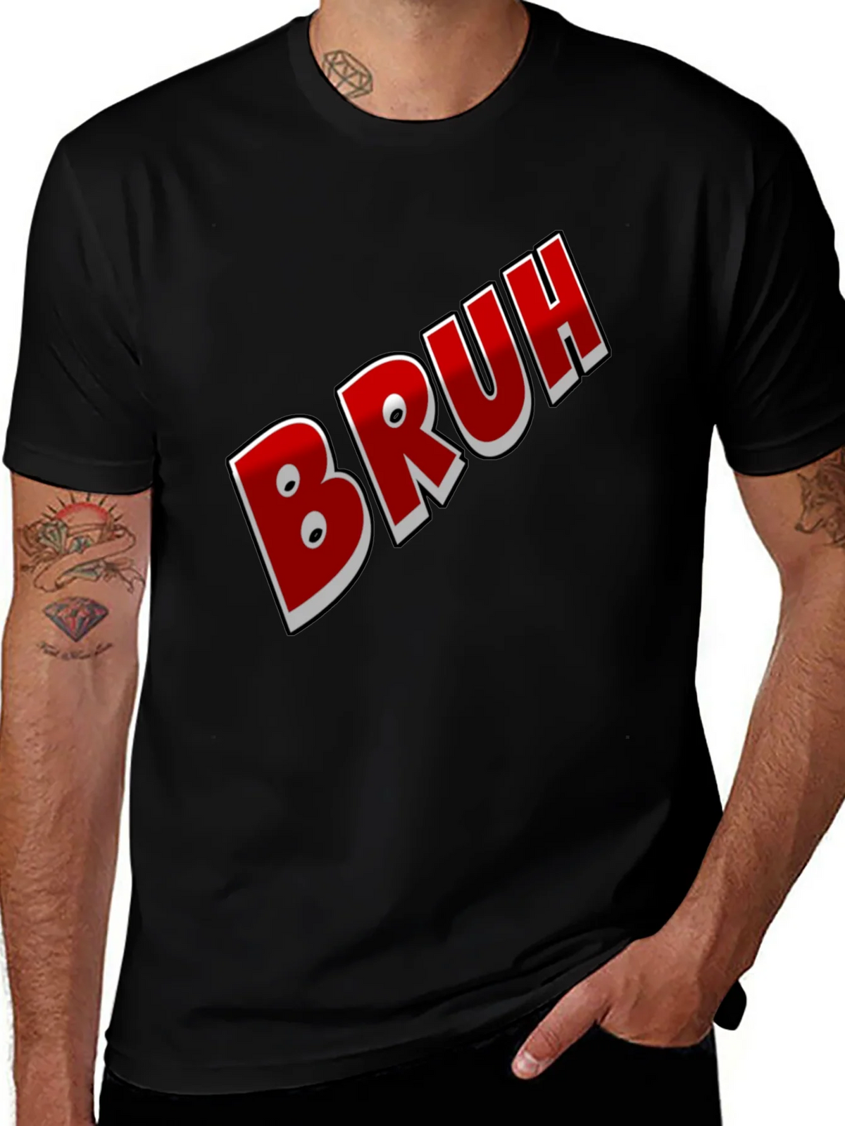 Bruh Graphic Tee - Black Cotton Blend Shirt product image 1