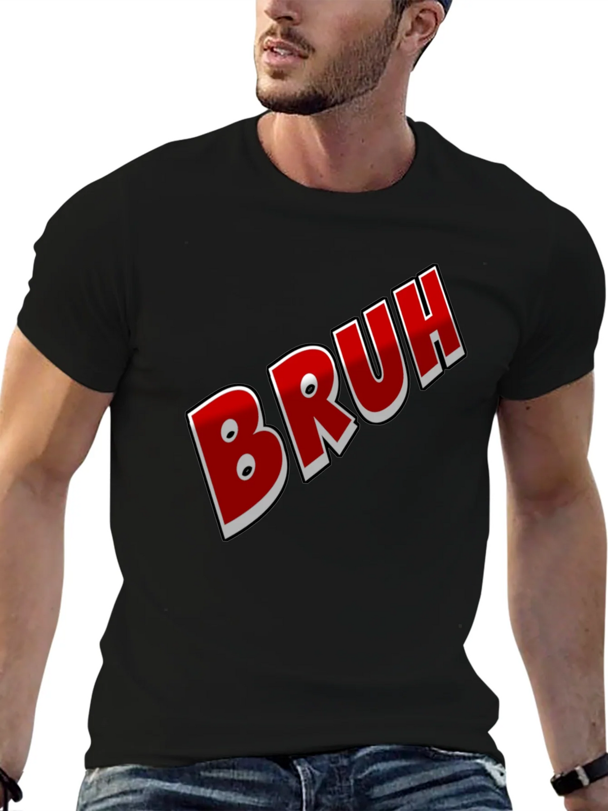 Bruh Graphic Tee - Black Cotton Blend Shirt product image 6