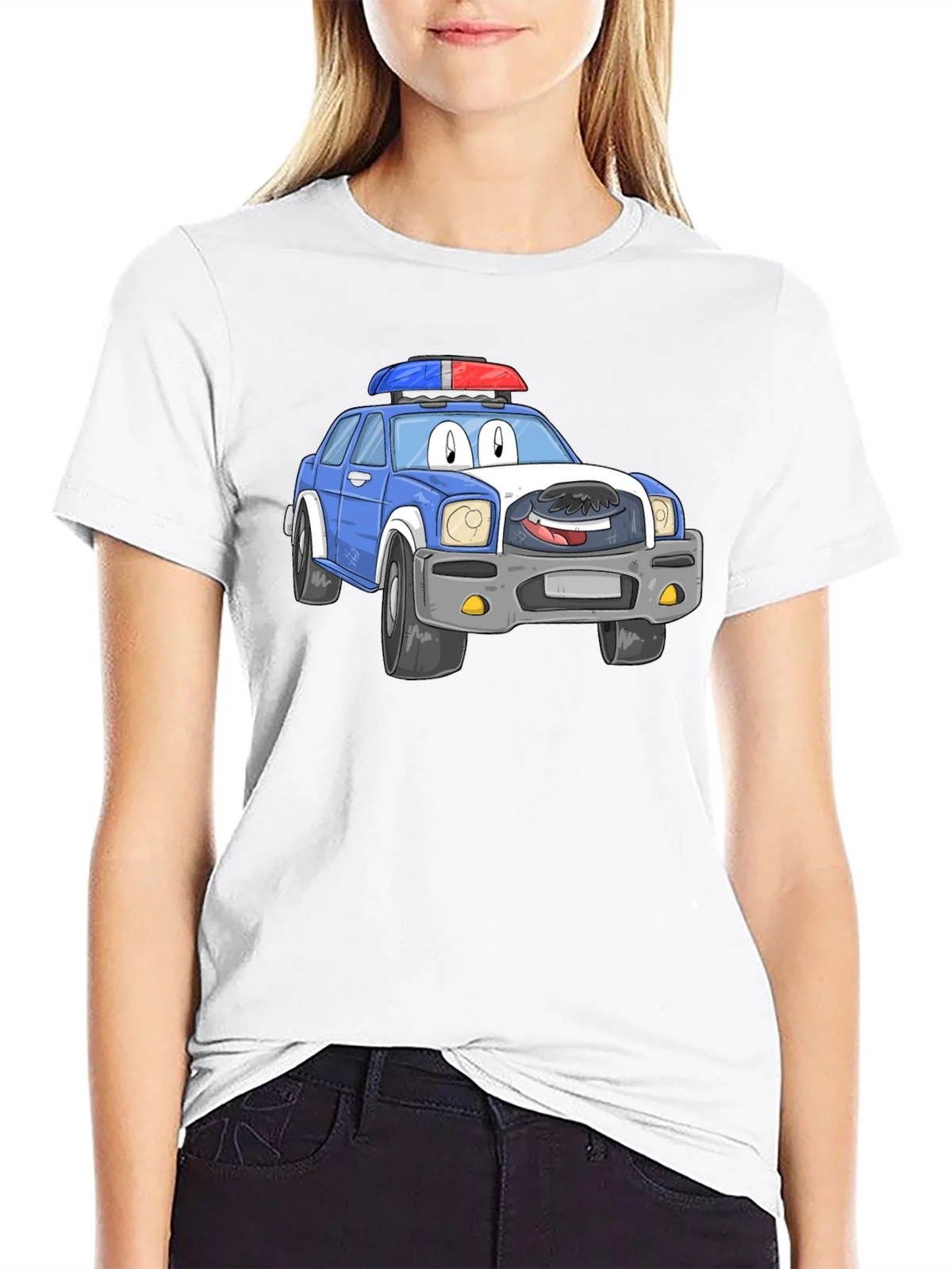 Cartoon Police Car T-Shirt - Black Cotton Blend product image 8