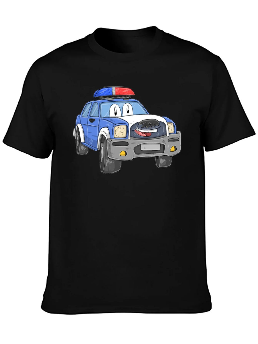 Cartoon Police Car T-Shirt - Black Cotton Blend product image 3