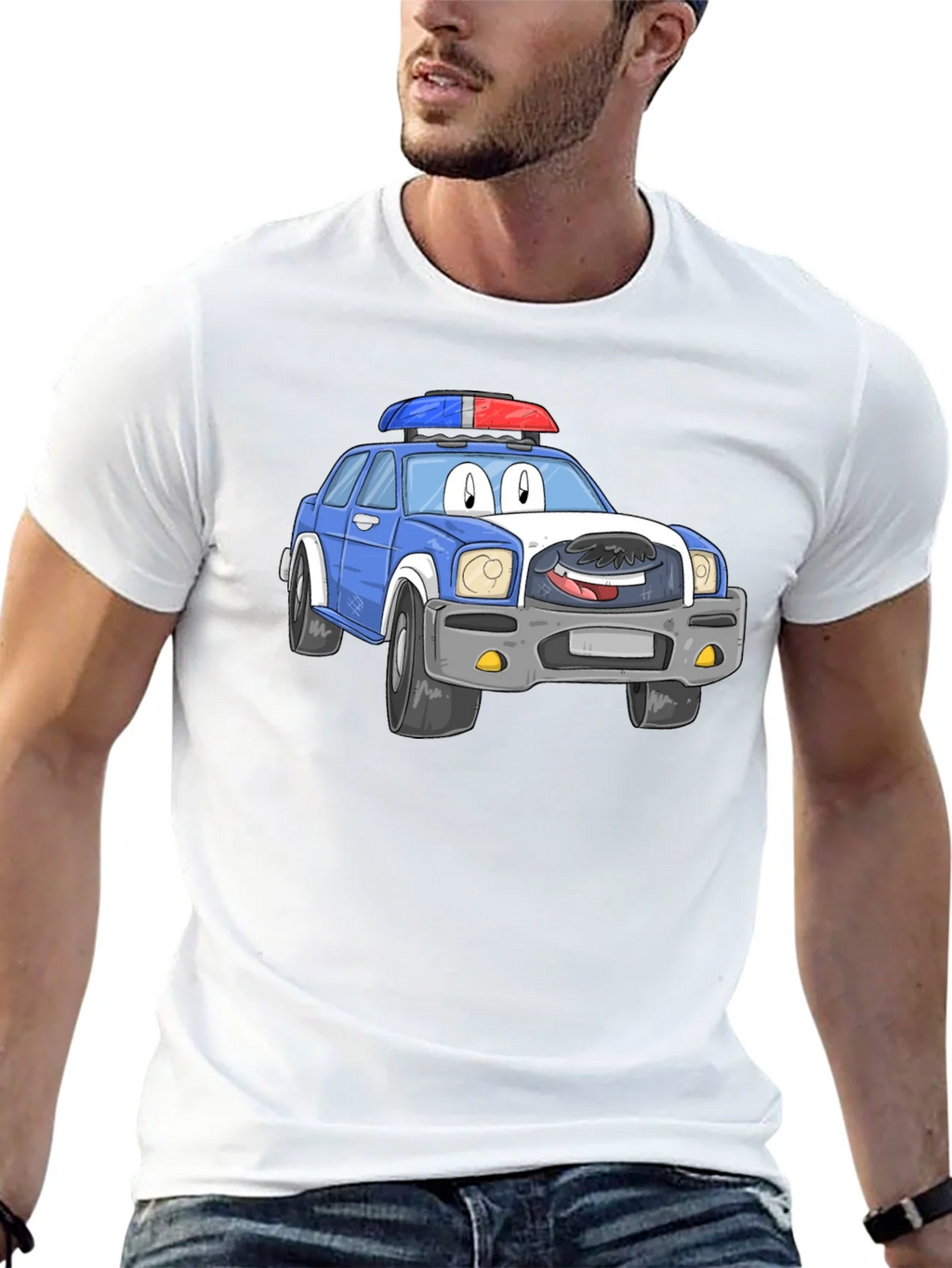 Cartoon Police Car T-Shirt - Black Cotton Blend product image 12