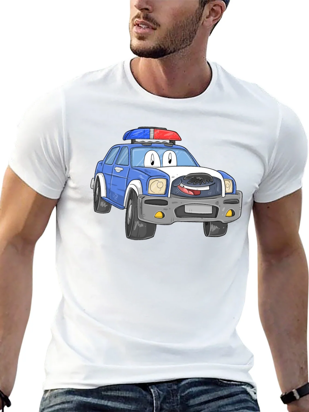 Cartoon Police Car T-Shirt - Black Cotton Blend product image 12