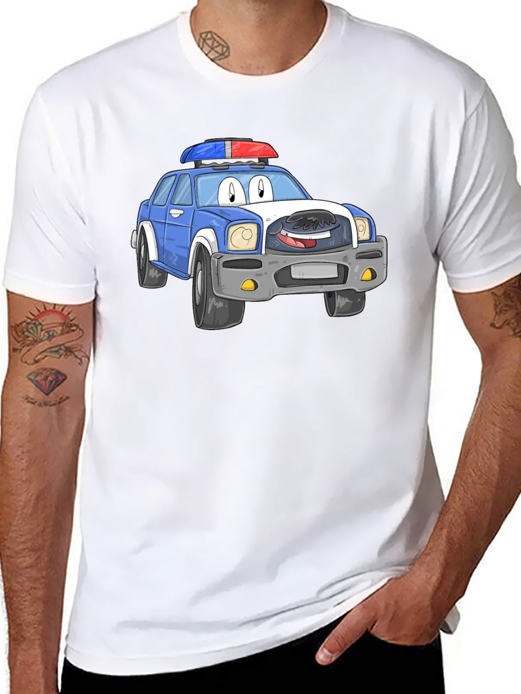Cartoon Police Car T-Shirt - Black Cotton Blend product image 7