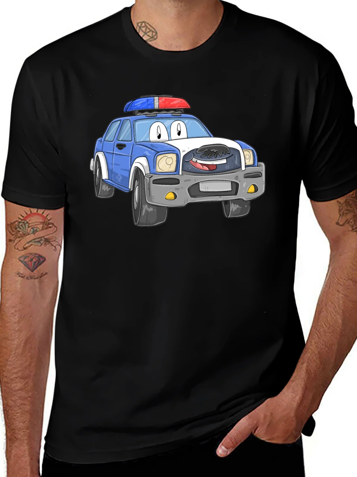 Cartoon Police Car T-Shirt - Black Cotton Blend product image 1