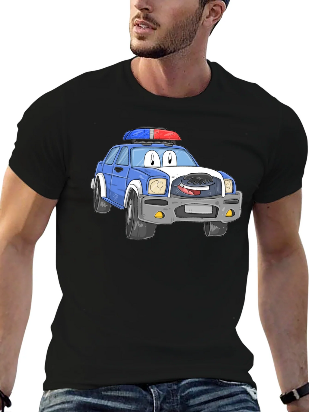 Cartoon Police Car T-Shirt - Black Cotton Blend product image 6
